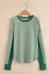 Ribbed Thermal Stripe Drop Shoulder Exposed Seam Patchwork Long Sleeve Top